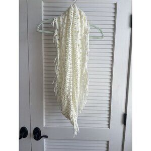 White Cream Fringe Knit Scarf Wrap D&Y Polyester Open Weave Boho Winter 61"x14"